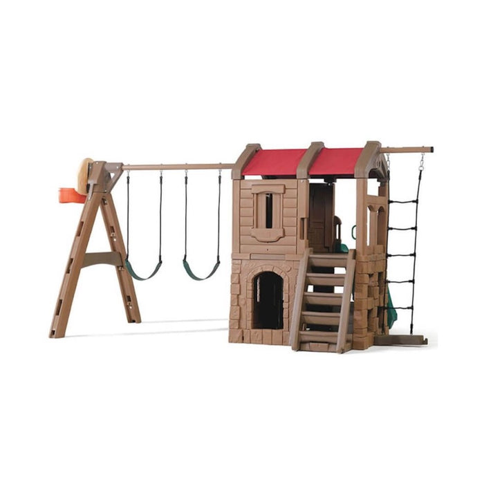 Wooden-Style House Slide and Swing Playground (0404)