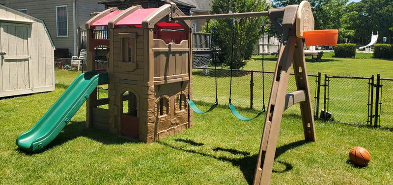 Wooden-Style House Slide and Swing Playground (0404) — Raptor